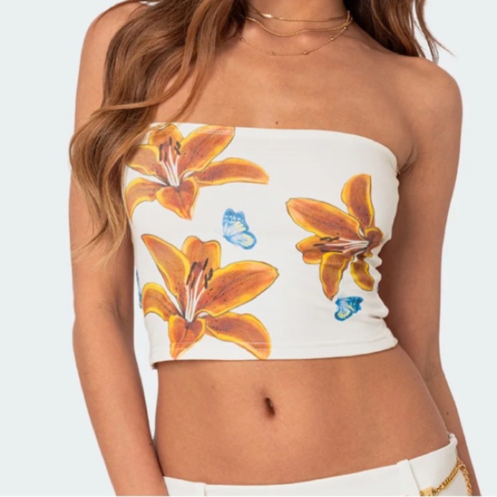 EDIKTED NEW never worn Floral White Tube Top